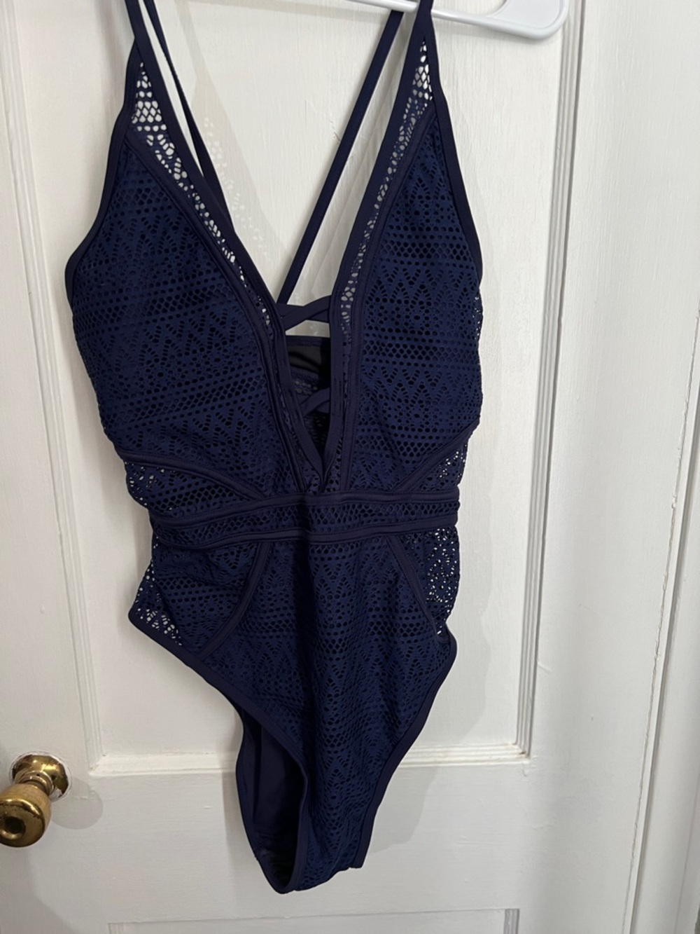Navy Blue Lace One-Piece Swimsuit Women’s Size Large